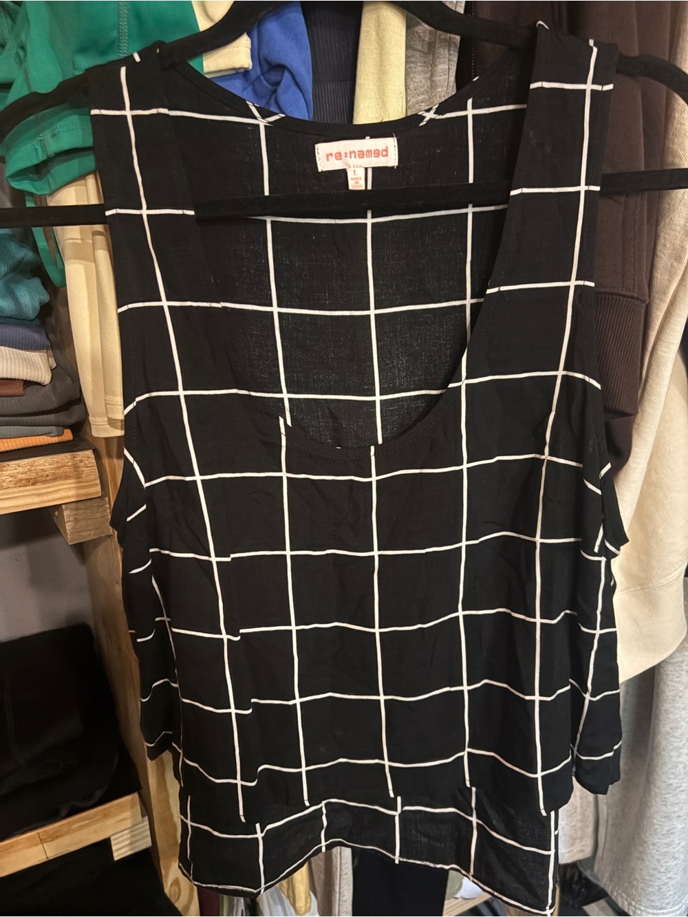 re:named Black Windowpane Scoop Neck Tank